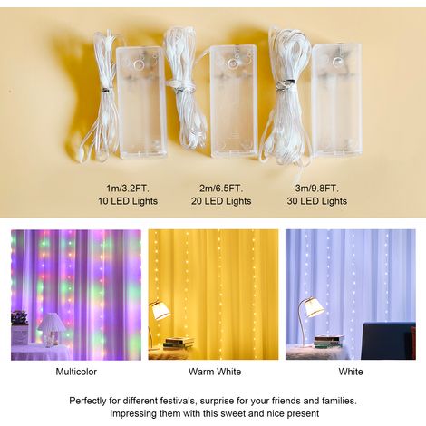 Ortviai Guirlande lumineuse à LED flexible 1 m – 10 lumières, fonction constante, étanche IP43, piles AA (non incluses) (1/5)
