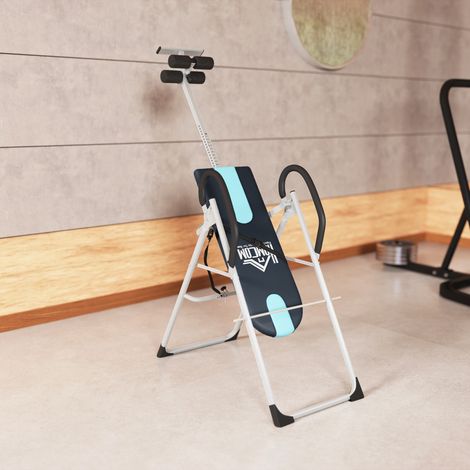 Tavolo per inversione gravitazionale pieghevole con altezza regolabile da 147 a 198 cm e cintura 112-142x65x126 cm Nero e Blu