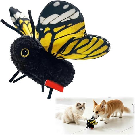 Jouet papillon interactif intelligent à détection de battements d'ailes pour chat et chien, mouvement réaliste encourageant la chasse, jaune