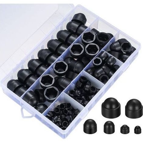 Lot de 145 capuchons à vis et écrous en plastique pour M4 M5 M6 M8 M10 M12 Protection des vis Noir (1/5)