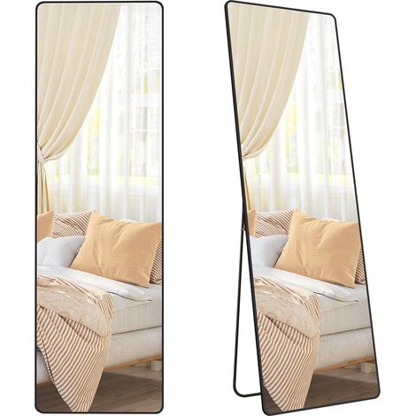 Miroir rectangulaire sur pied 160 x 50 cm design moderne pour chambre dressing salon en verre trempé noir (1/2)