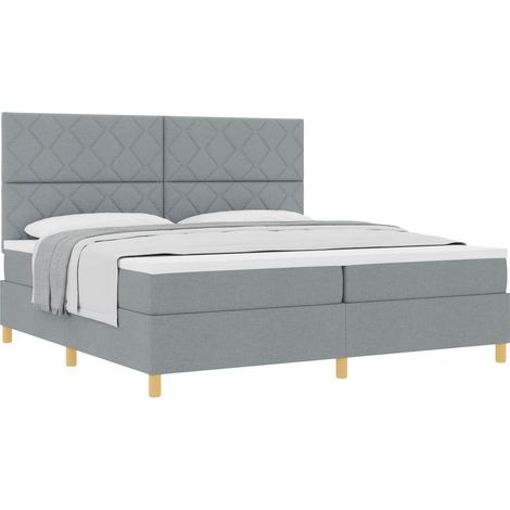Box Spring Bed with Headboard Light Grey 200 x 200 cm Fabric vidaXL (1/5)