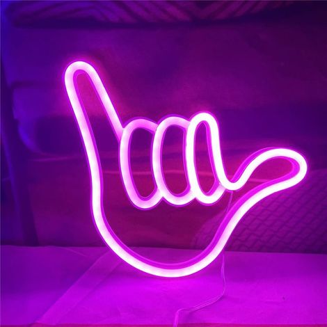 Couleur rose Signe Décoratif de Néon LED de Geste de Doigt à Utiliser Avec USB ou Batterie Pour la Maison, Chambre à Coucher, Bar, Restaurant, Cadeau de Noël, Décoration Murale (1/5)
