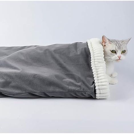 Sac de Couchage pour Chat, lit Chaud pour Chats et Chiens, Sac de Couchage en Peluche Douce pour caliner cachette par Temps Froid Hiver intérieur Maison (Gris) (1/5)