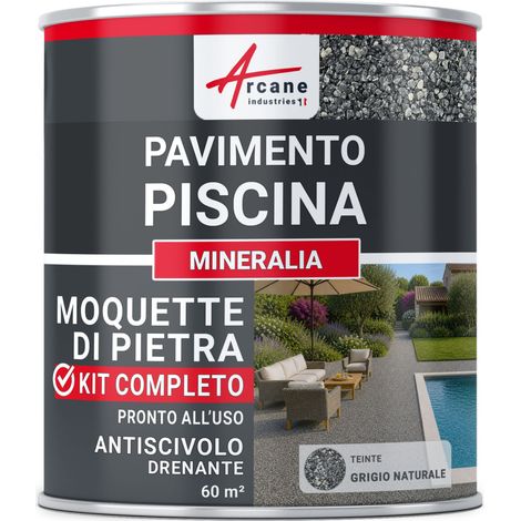 Kit Tappeto di Pietra Bordo Piscina Drenante - Antiscivolo Marmo + Resina PU UV Resistente Cloro e Sale - MINERALIA - 60 m² Grigio Naturale - ARCANE INDUSTRIES (1/3)