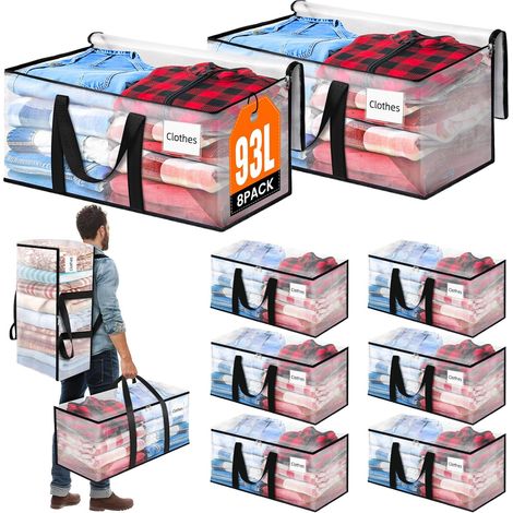 Lot de 8 Sacs de Déménagement Grande Capacité – Bretelles de Sac à Dos et Fermetures Éclair Solides, Sacs de Rangement Robustes Alternative aux Boîtes, Économiseur d'Espace pour Dormitories et Transpo (1/5)