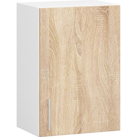 Akord – Armoire de cuisine haute 40 cm – 1 porte battante – Façade chêne sonoma – 2 étagères – Dimensions 40x30,5x58 cm – Panneau stratifié blanc (1/5)