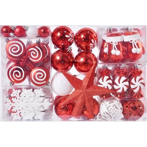 Lot de 128 Boule de Noel Rouge et Blanc - Boules de Noël en Plastique Incassable - Decoration Noel Sapin, Créer Une Ambiance de (1/4)