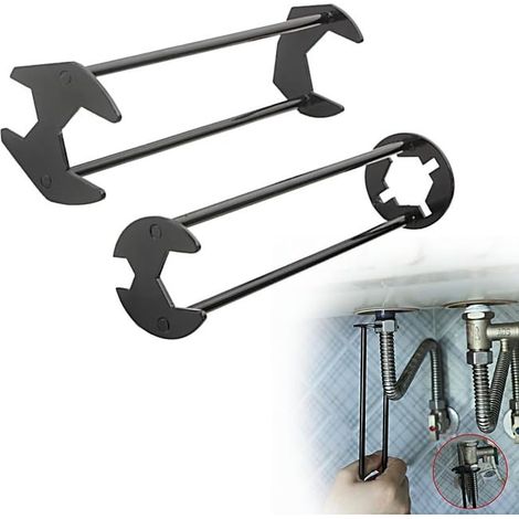 Un juego de dos llaves multifunción para grifos, para reparar fregaderos, con un grosor de 2,5 mm. (1/5)