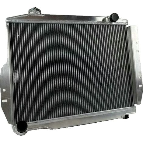 Radiador de aluminio, tamaño del núcleo 17"x24"x2", tamaño total 21.88"x27.25"x5", entrada/salida 1.5"/1.5", compatible con Jeep CJ5/CJ7/Scrambler (1/4)