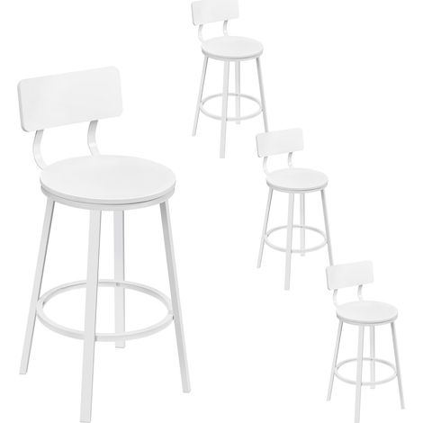 WOLTU 4x Bar Stools Kitchen Stools with Backs and Arms, Metal Frame + MDF Seat Footrest for Home Counter Breakfast, White