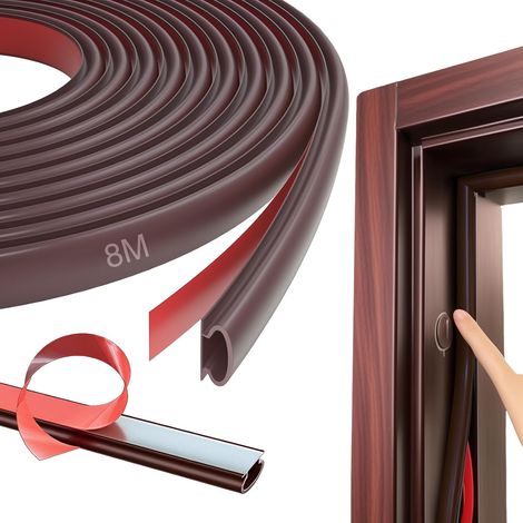Guarnizione isolante termica e acustica per porte e finestre, 8 m, marrone  Gomma autoadesiva, profilo a D, resistente alle intemperie e alla polvere, adatta per porte d'ingresso e finestre (1/5)