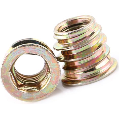 Écrous à insert en acier au carbone zingué fileté pour bois, douille hexagonale (M813mm)