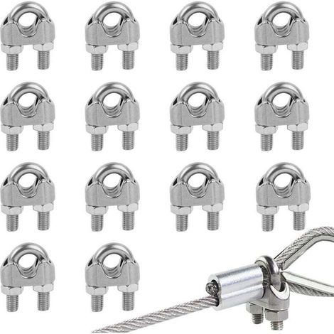 Set mit 14 Edelstahl-Kabelklemmen, 6 mm Stahl-Kabelklemmen für Metallkabel mit 6 mm Durchmesser, M6-Gewinde (1/4)