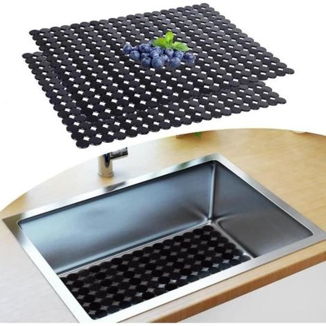 Tapis d'évier - Cuisine - Lot de 2 - 30x40cm - Découpable - Noir (1/4)