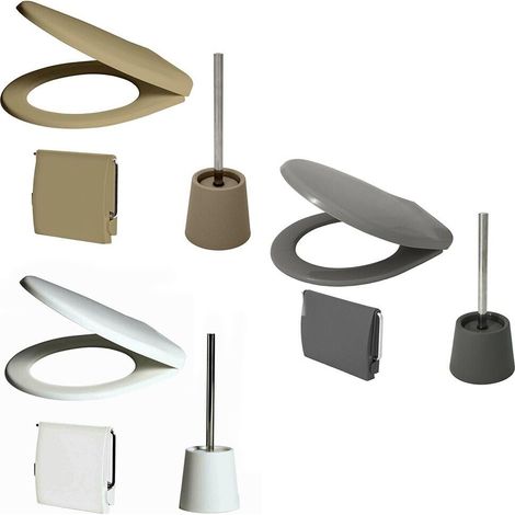 Set da bagno universale copri water scopino wc porta rotolo di carta per casa in plastica bianco beige nero - colorigenerali: BEIGE (1/4)
