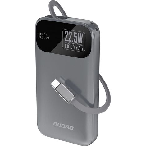 Batería externa K31 de 10000 mAh y 22,5 W con carga rápida PD y cable integrado - Gris (1/4)