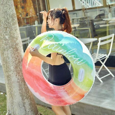 Bouée Gonflable,Flotteurs de Piscine gonflables, Jouets de Balle flottants pour Adultes et Enfants, Jouets de Plage de Piscine d'été, Anneau de Natation Flottant - Arc en Ciel(90cm) (1/5)