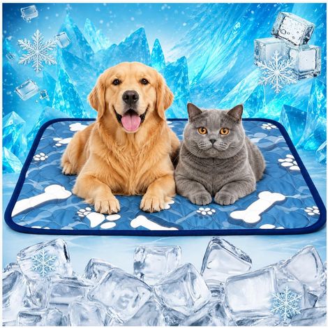 Tapis Rafraichissant Chien XL 100x70cm Lavable Bleu Été (1/5)