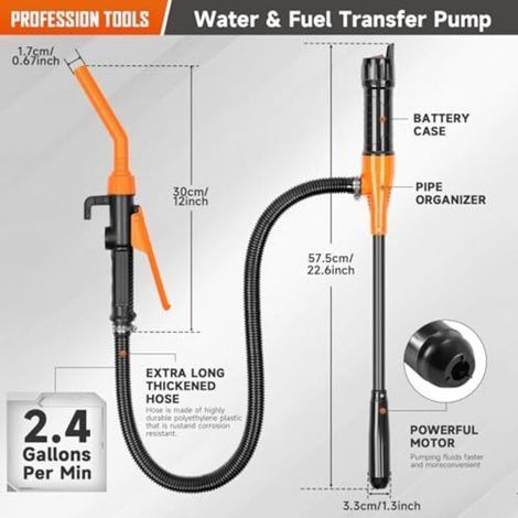 Pompe à batterie portable - Pompe à carburant multifonction à piles - Pompe à siphon électrique pour transvaser l'essence, le diesel, l'eau, le carburant, jusqu'à 9 litres par minute (1/4)