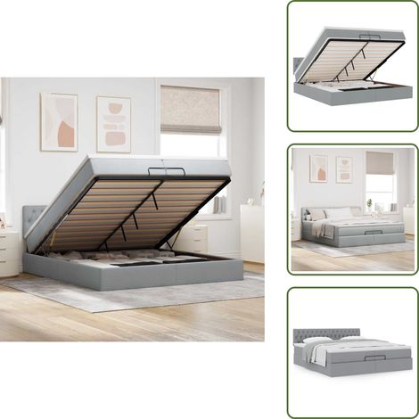 Cama con cabecero - vidaXL Estructura de cama otomana con colchón gris claro 200x200 cm - Cama hidráulica