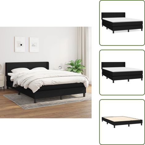 The Living Store Sommier à lattes de lit avec matelas Noir 140x190 cm Tissu - Matelas à ressorts ensachés