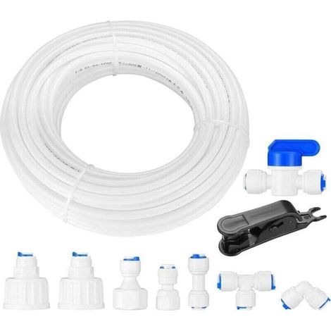 Tuyau d’alimentation eau 15 m + kit raccords réfrigérateur double européen, avec filtre intégré et raccords plomberie universels (1/4)