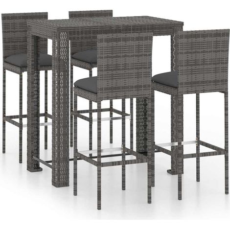 Maison Exclusive - Set Bar da Giardino 5 pz con Cuscini in Polyrattan Grigio (1/5)