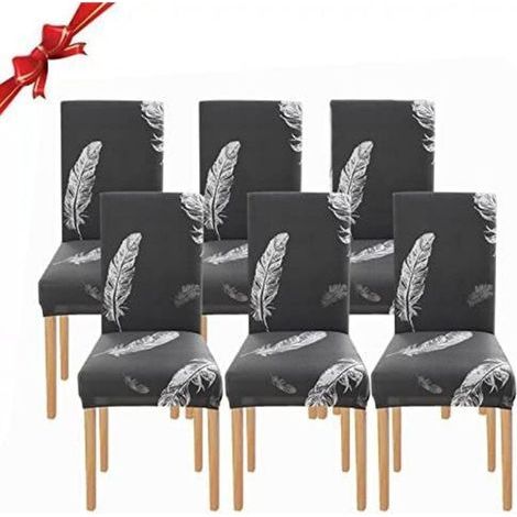 6 Pièces Housse de Chaise Extensible(Plume Gris), Universelle Lavables,Couverture de Chaise Facile à Nettoyer pour Décor Salle à Manger Hôtel Restaurant (1/4)