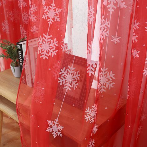 Rideau en Voile Transparent avec Motif Flocons de Neige pour Chambre et Salon Rouge