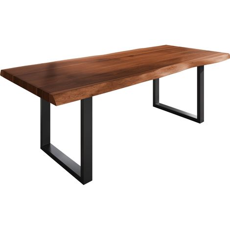 Esstisch Baumkante massiv Akazie nussbaumfarben 200 x 110 U-Gestell Metall schwarz TITAN (1/5)