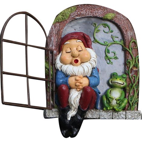 Statue de Gnome d'arbre, nain endormi et grenouille, décoration de jardin extérieur, ornements suspendus en résine (1/5)