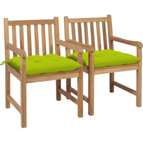 Gartenstühle 2 Stk. mit Hellgrünen Kissen Massivholz Teak