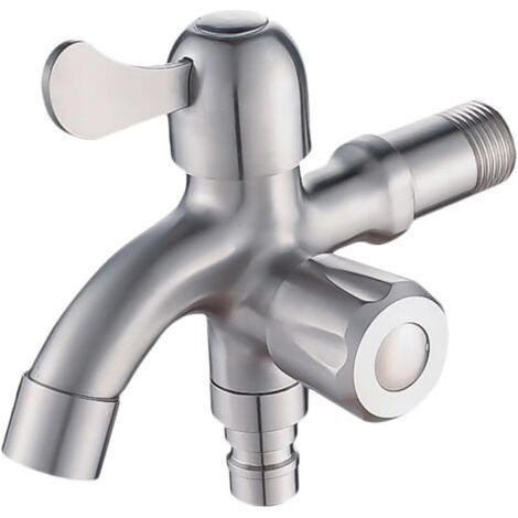 PA Robinet en acier inoxydable 304, robinet de machine à laver, balcon de salle de bain, robinet multifonction à double usage à une entrée et deux sorties (1/4)