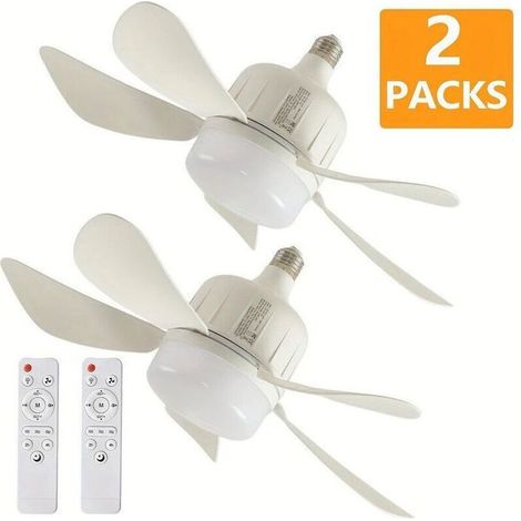 Ventilatori da soffitto moderni, due unità per set, tre velocità del vento, luminosità regolabile, ventilatore a cinque pale, portalampada E27/E26, portalampada bianco da 45 cm, telecomando a LED. (1/4)