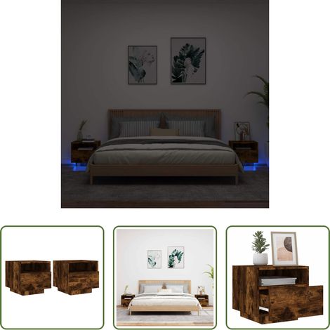 Éclairage LED - Armoires de chevet avec lumières LED 2 pcs chêne fumé (1/5)