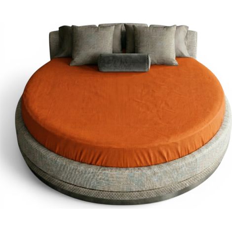 Tex Family Drap rond bas 100 % coton fait sur mesure – Élastique rond à 360° – Ø180–240 cm – matelas jusqu'à 35 cm Orange (1/5)