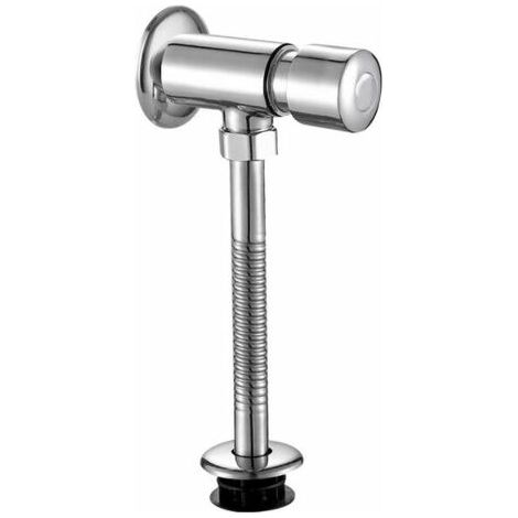 Válvula de descarga para urinario, válvula de descarga para urinario cromada, montada en la pared, tipo botón, gabinete expuesto, retardo manual, apagado automático para inodoro de baño (1/5)