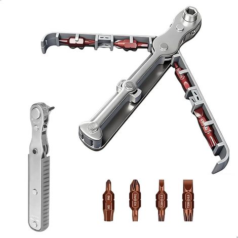 Cacciavite a cricchetto, cacciavite a cricchetto reversibile da 1/4", mini cacciavite multifunzionale con innesti Phillips, a taglio, esagonali e quadrati per auto, biciclette, casa e progetti fai da  (1/5)