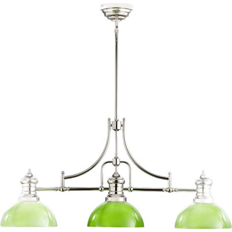 Lampada sospensione industriale nichel 3 vetri verdi E27 Jupiter (1/5)