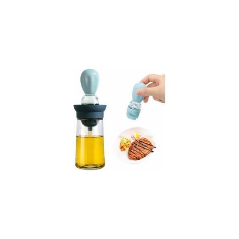 3 pièces,Bouteille d'huile avec Pinceau en Silicone, Distributeur d'huile d'olive pour Cuisine, Bouteilles à Condiments 2 En 1pour les Grillades, les Pâtes(bleu) (1/5)