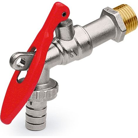 Rubinetto a sfera attacco 1/2" con leva imbutita rossa "lucchetto" e raccordo portagomma APM 2080 015 1/2" x 3/4"