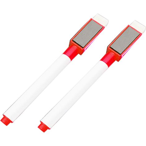 Lot de 2 marqueurs pour tableau blanc magnétiques à pointe fine et faible odeur, avec effaceurs pour enfants et adultes (rouge). (1/5)
