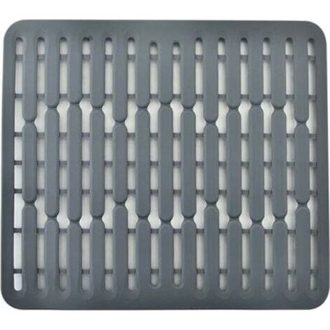 Tapis protège-évier en silicone petit format, dimensions 32,5 x 28,7 x 1 cm, couleur gris, résistant et pratique pour évier de cuisine (1/4)