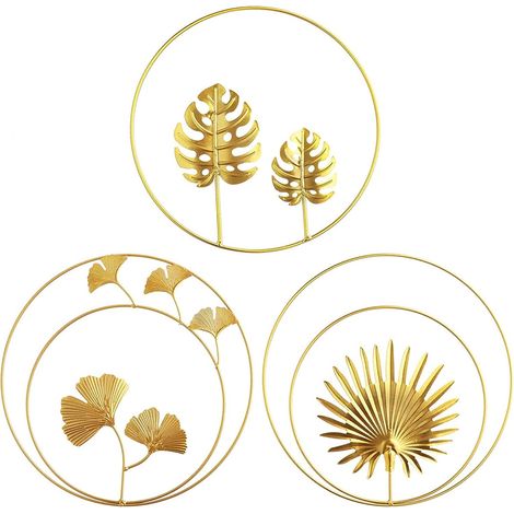 3Pièces Décoration Murale en Métal, Ginkgo Doré 3D Décoration, Décoration murale ronde, Bureau à domicile salon hôtel décoration (1/5)