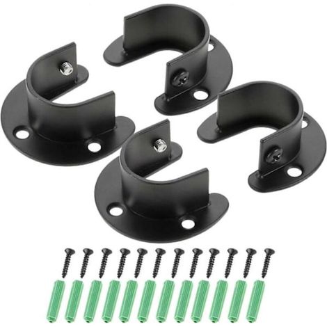 Set mit 4 schwarzen 25-mm-Kleiderstangenhalterungen, Gardinenstangenhalterungen, Kleiderstangenhalterungen, 25-mm-Kleiderstangenhalterungen aus Edelstahl