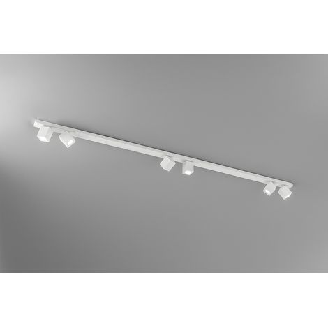 Plafonnier À 6 Spots Orientables En Métal Blanc Mat, Design Cubique Moderne, Structure En Aluminium L.200 Cm, Culot Gu10 Max 50W, Marque Perenz (1/2)