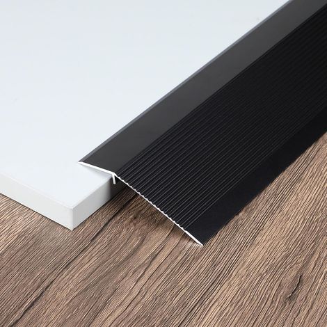 Barre de Seuil - 1 Pièce - Aluminium Noir - Rattrapage de Niveau 8-40mm - Transition Sol Porte Garage - 90x10cm (1/5)