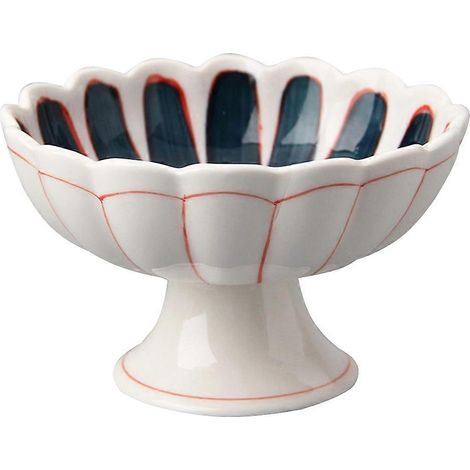 Saladier en céramique avec support, motif chrysanthèmes blancs. (1/5)
