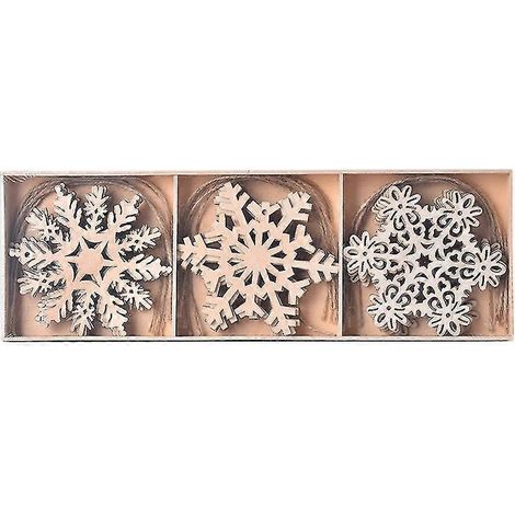 Adornos de copos de nieve de madera, decoración navideña rústica, manualidades. (1/5)